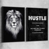 Inspirational wall art print of Lion Gaze Pair with black framed canvas