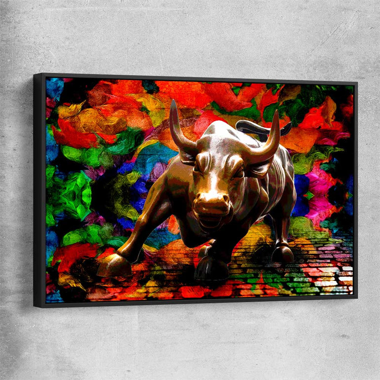 Inspirational wall art print of Raging Bull with black framed canvas