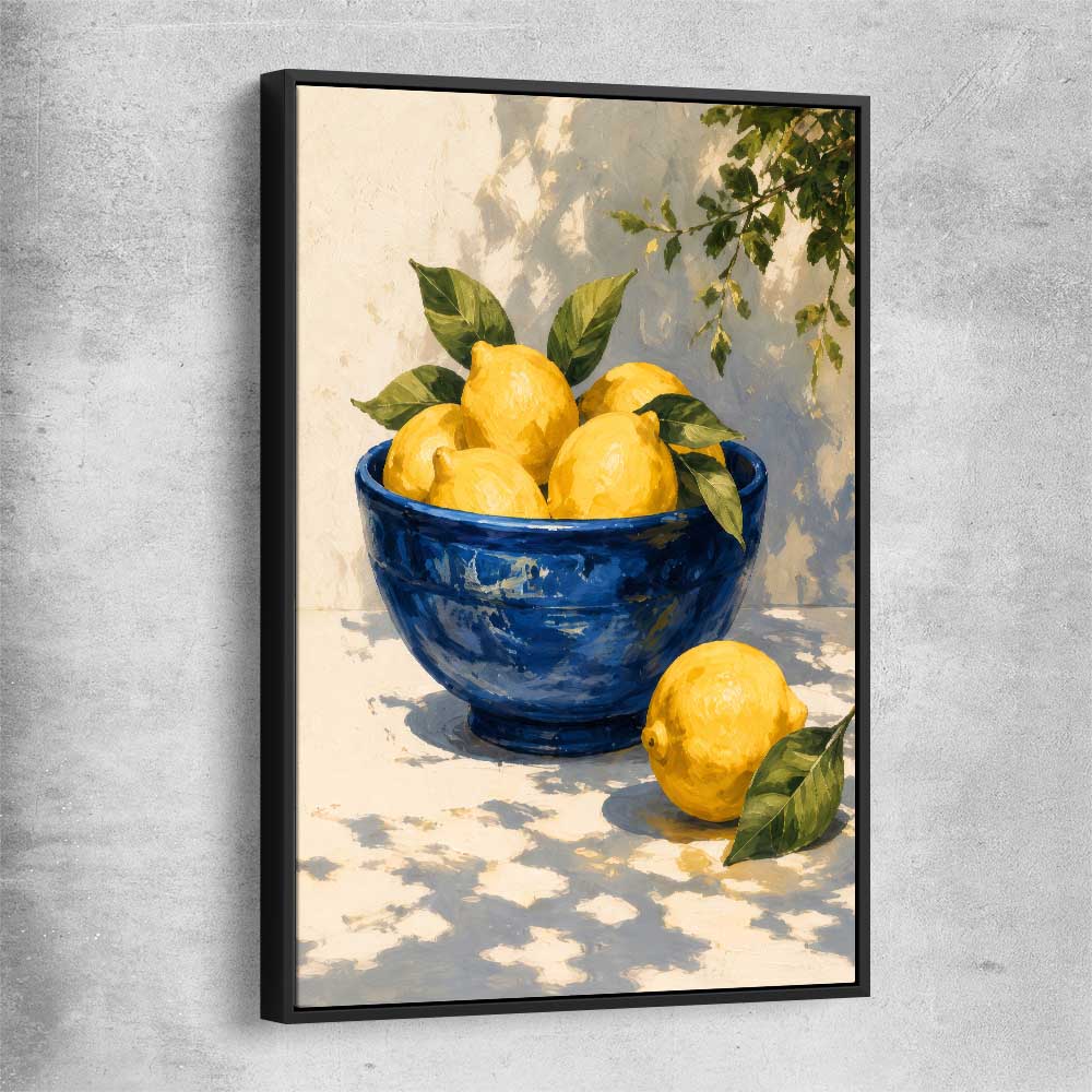 Amalfi Lemons black framed canvas is a colourful and stylish canvas wall art and print suited for the kitchen area