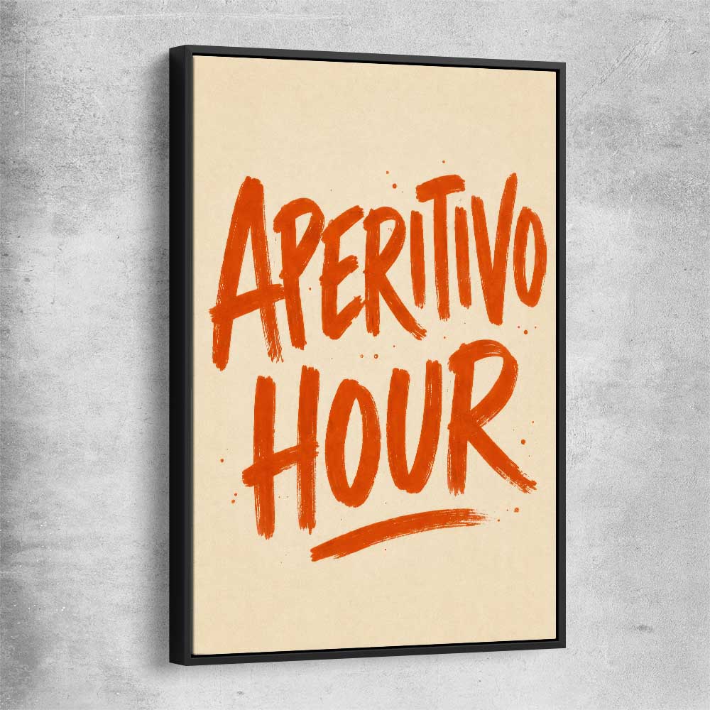 Aperitivo Hour black framed canvas is a colourful and stylish canvas wall art and print suited for the kitchen area