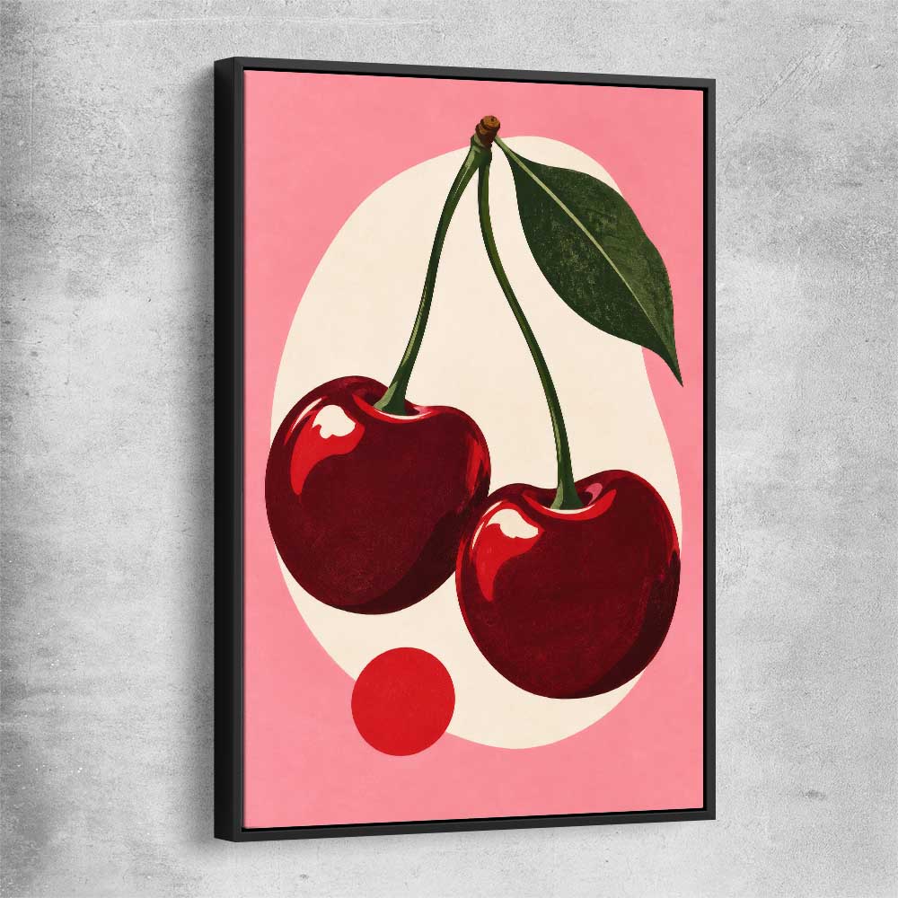 Cherry Crush black framed canvas is a colourful and stylish canvas wall art and print suited for the kitchen area