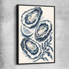 Coastal Indigo Oysters black framed canvas is a colourful and stylish canvas wall art and print suited for the kitchen area