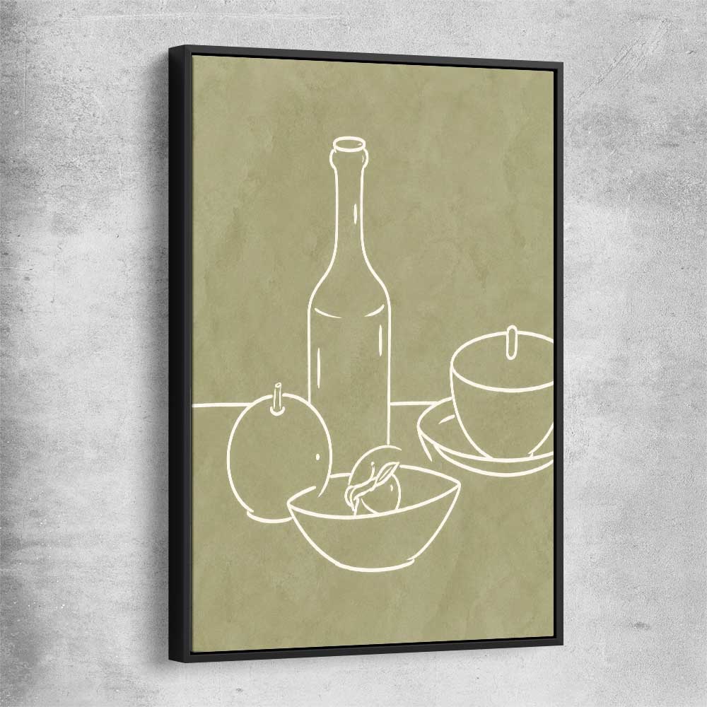 Green Bottle black framed canvas is a colourful and stylish canvas wall art and print suited for the kitchen area