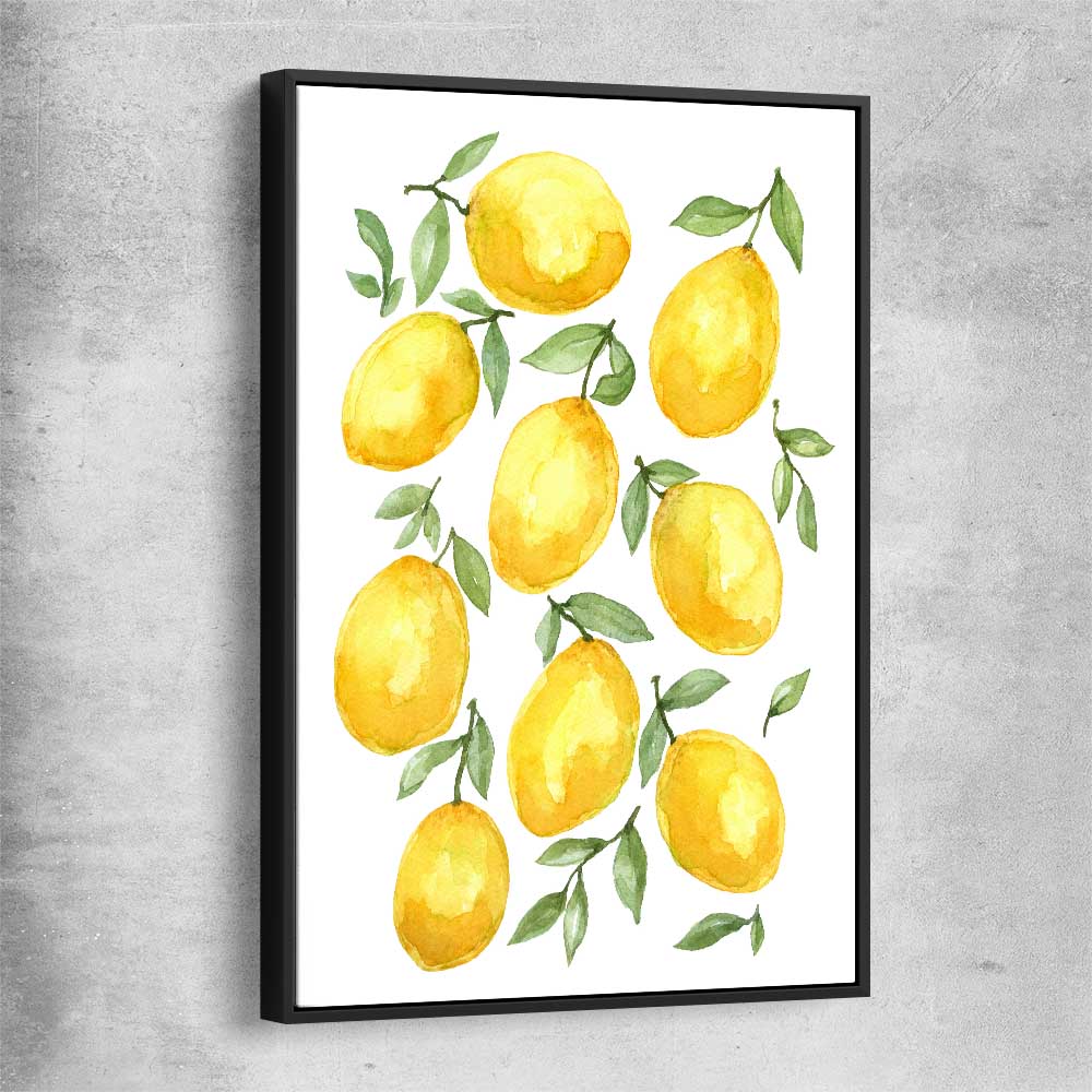 Lemon Bunch black framed canvas is a colourful and stylish canvas wall art and print suited for the kitchen area