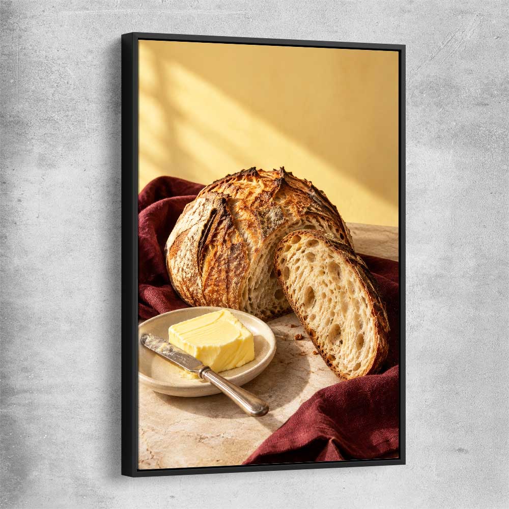 Morning Sourdough black framed canvas is a colourful and stylish canvas wall art and print suited for the kitchen area