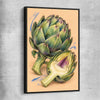 Sculptural Artichokes black framed canvas is a colourful and stylish canvas wall art and print suited for the kitchen area