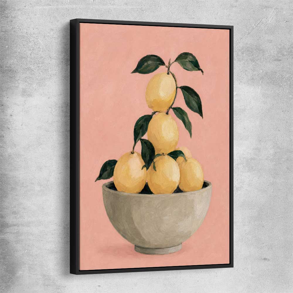Sicilian Lemons black framed canvas is a colourful and stylish canvas wall art and print suited for the kitchen area