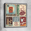 Vintage Coffee Collection black framed canvas is a colourful and stylish canvas wall art and print suited for the kitchen area