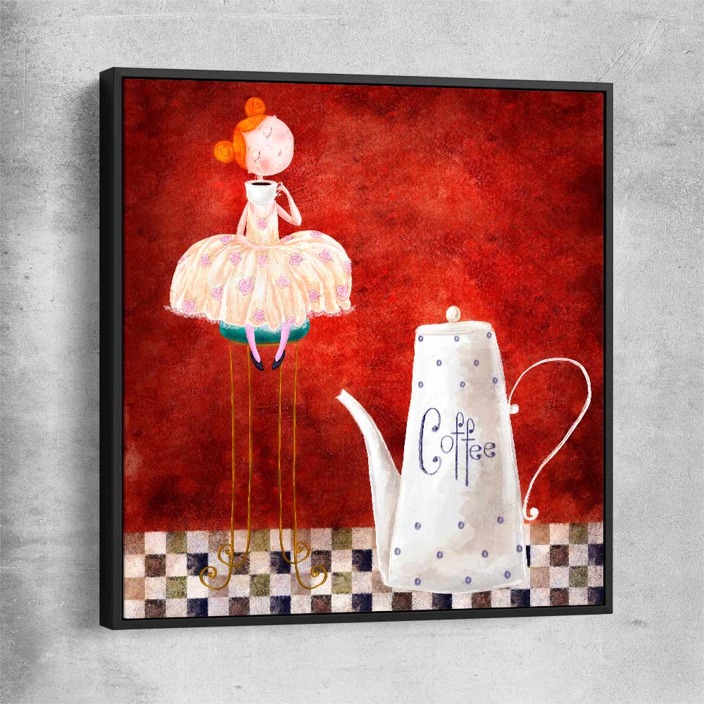 Whimsical Kitchen Life black framed canvas is a colourful and stylish canvas wall art and print suited for the kitchen area