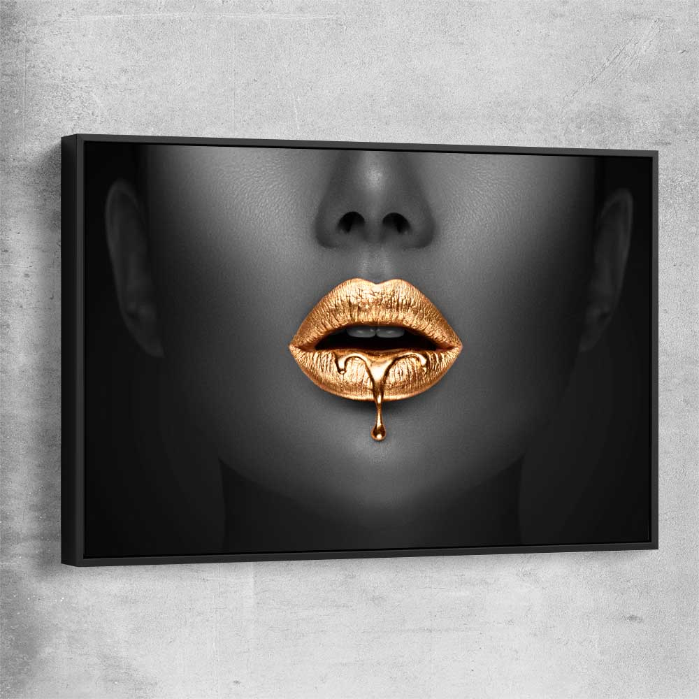Dripping Elegance black framed canvas - part of our high quality canvas lips wall art collection