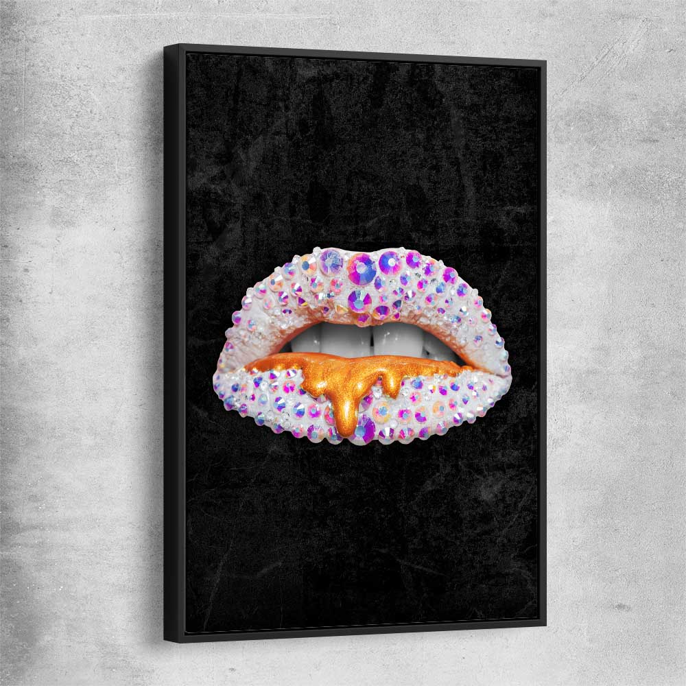 Purple Diamonds black framed canvas - part of our high quality canvas lips wall art collection