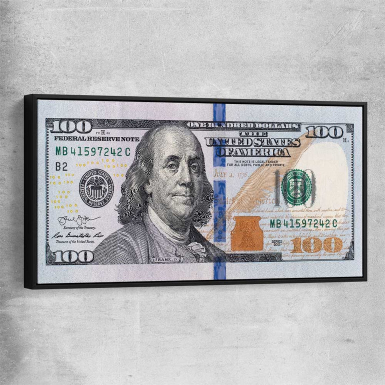 Money wall art print of Dollar Note with black framed canvas