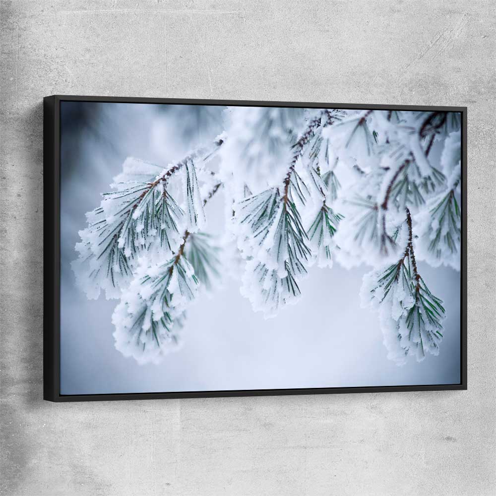 Floral print of Frosted Pine Canopy with black framed canvas