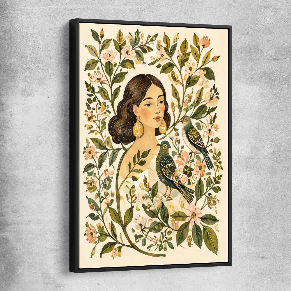 Floral print of Garden Muse with black framed canvas