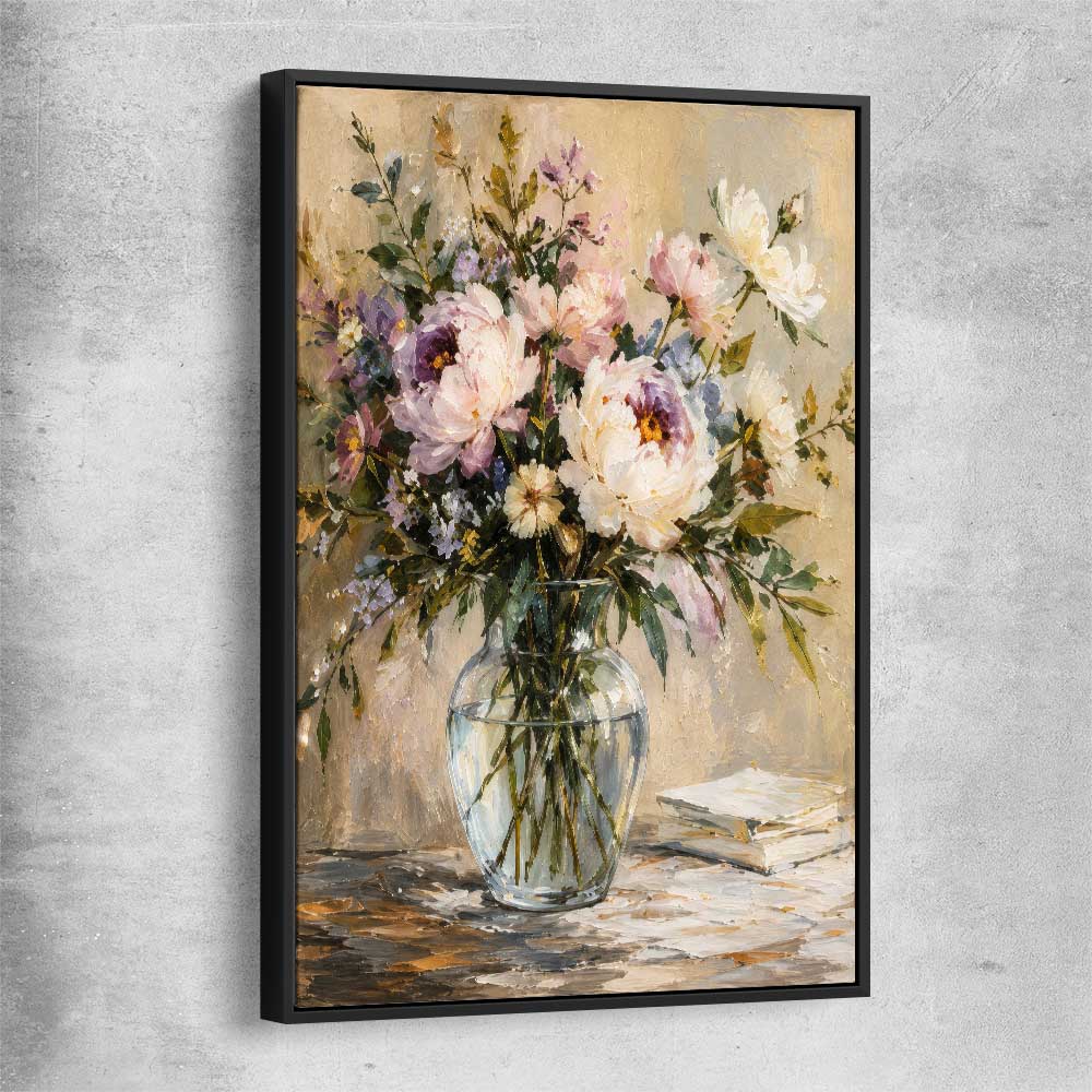 Floral print of Garden Peony with black framed canvas