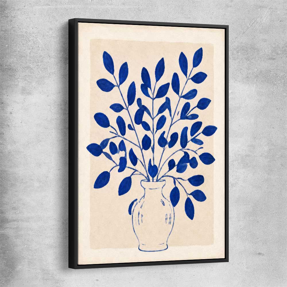 Floral print of Indigo Botanica with black framed canvas
