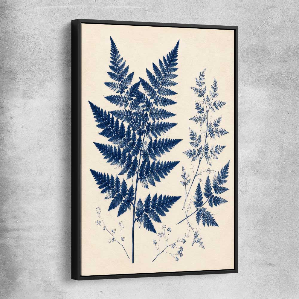 Floral print of Indigo Fern with black framed canvas