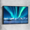 Floral print of Lofoten Aurora Norway with black framed canvas