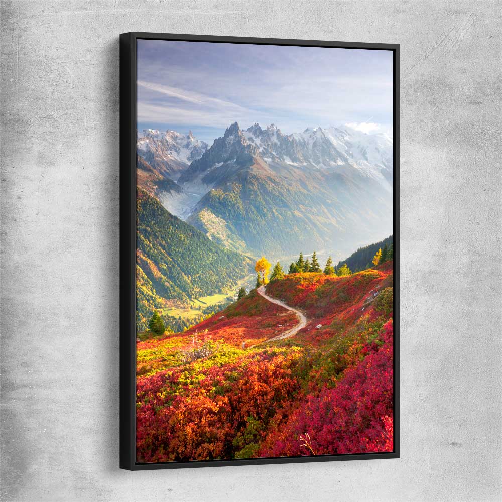 Floral print of Mont Blanc Autumn Valley with black framed canvas