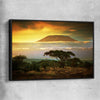 Floral print of Mount Kilimanjaro Sunset with black framed canvas