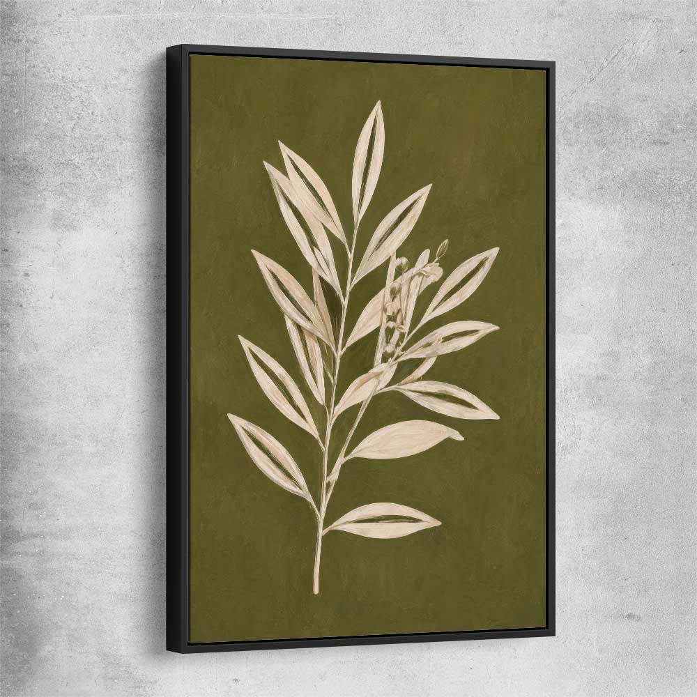 Floral print of Olive Branch with black framed canvas