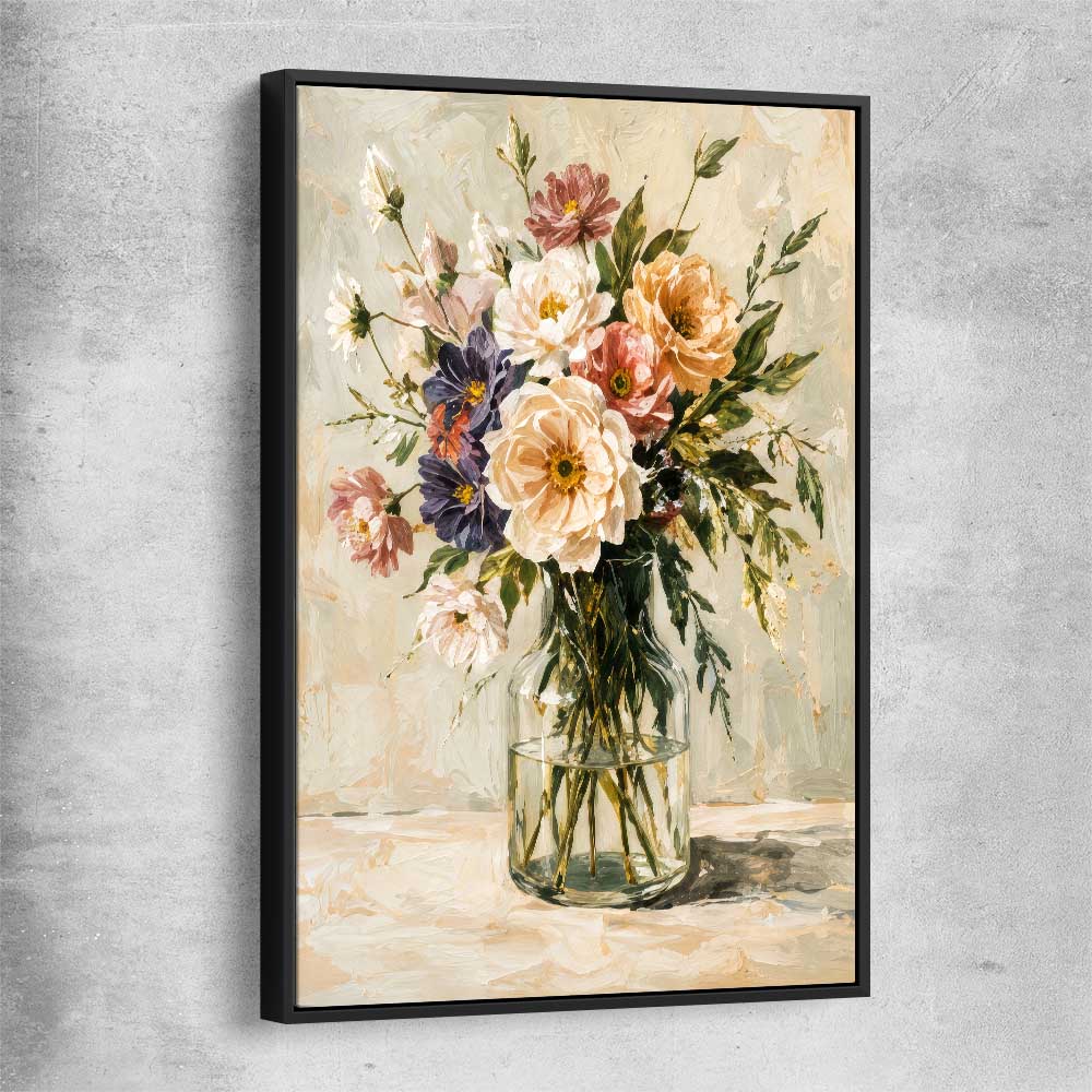 Floral print of Wild Bloom with black framed canvas