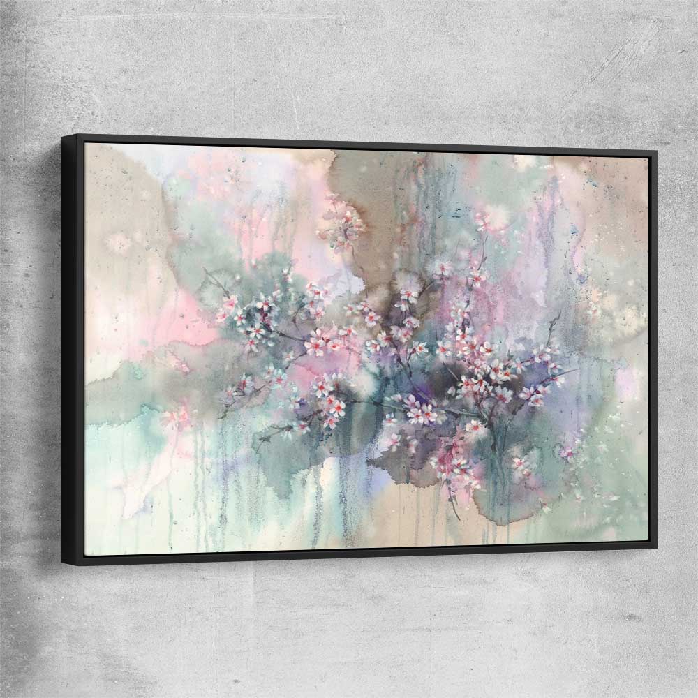 Floral print of Beautiful Sakura Flowers with black framed canvas