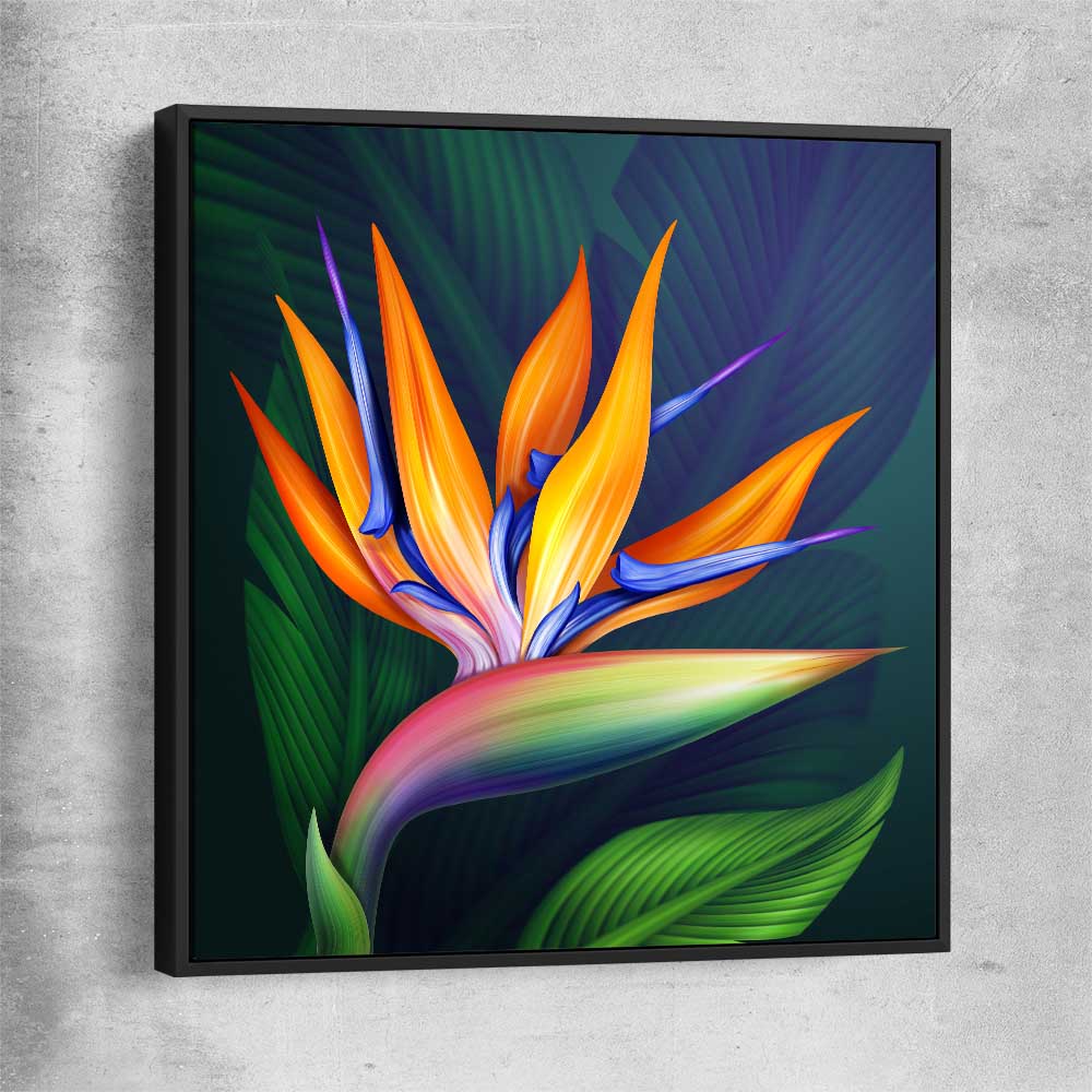 Floral print of Bird of Paradise Illustration with black framed canvas