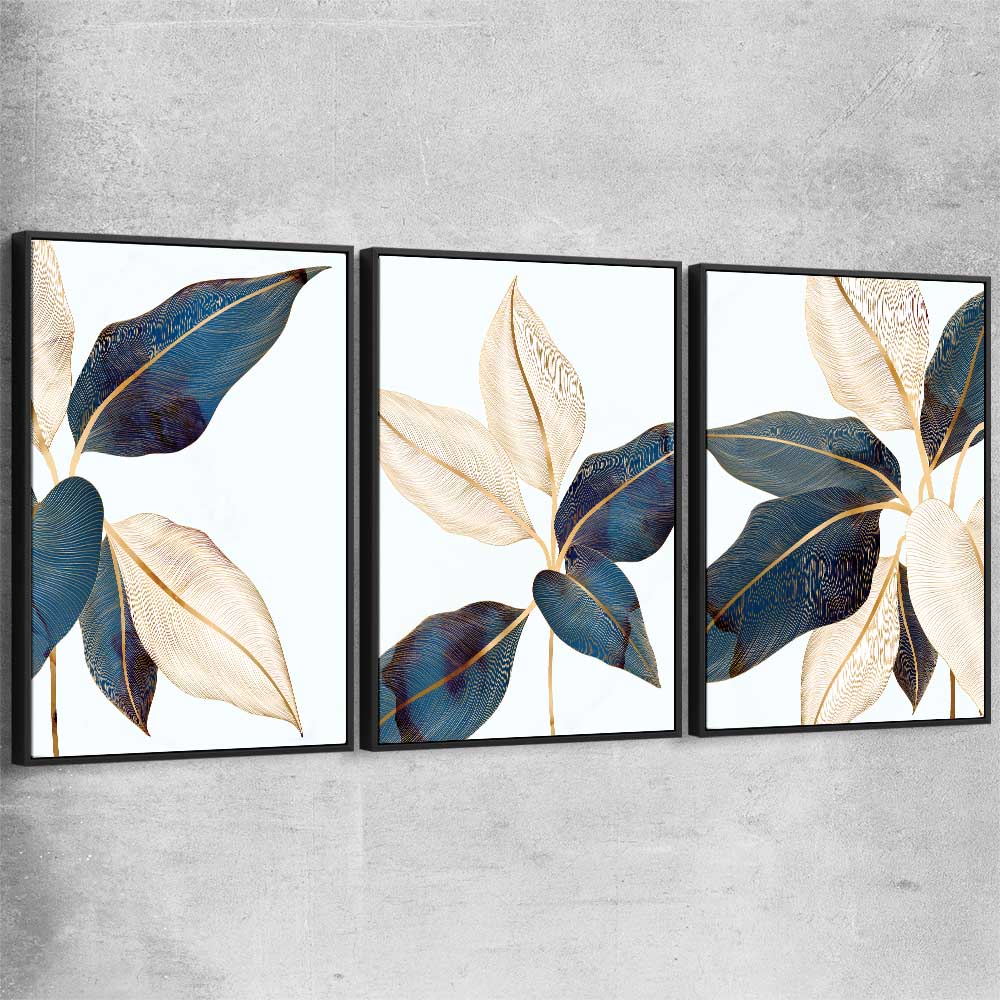 Floral print of Botanic Blue Set with black framed canvas
