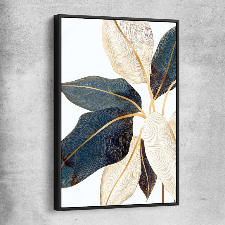 Floral print of Botanic Blue Three with black framed canvas