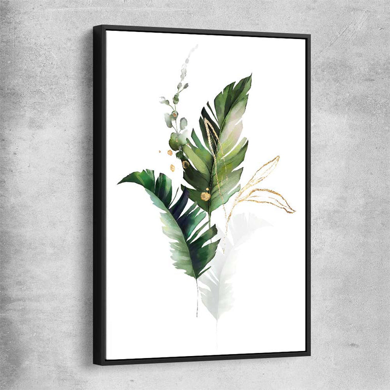 Floral print of Botanic Gold One with black framed canvas