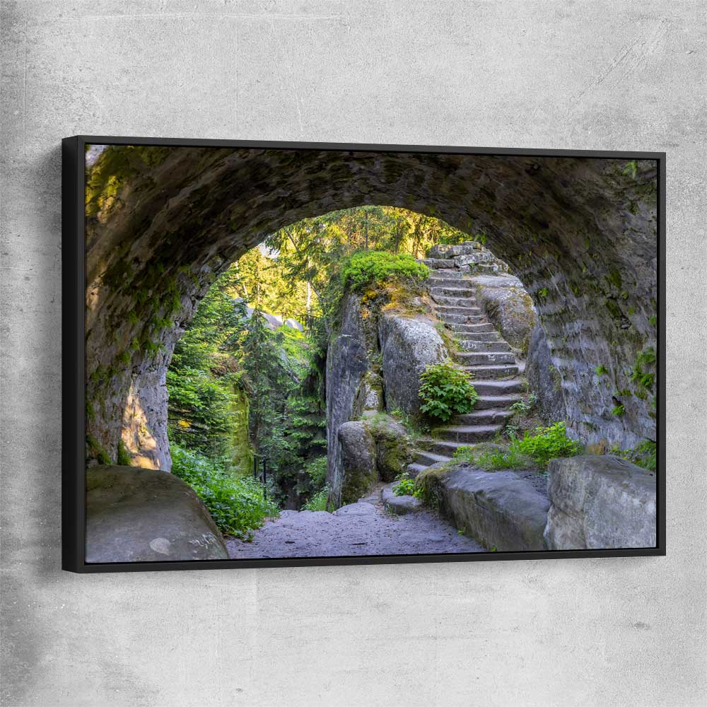 Floral print of Broumovske Steny Arch with black framed canvas