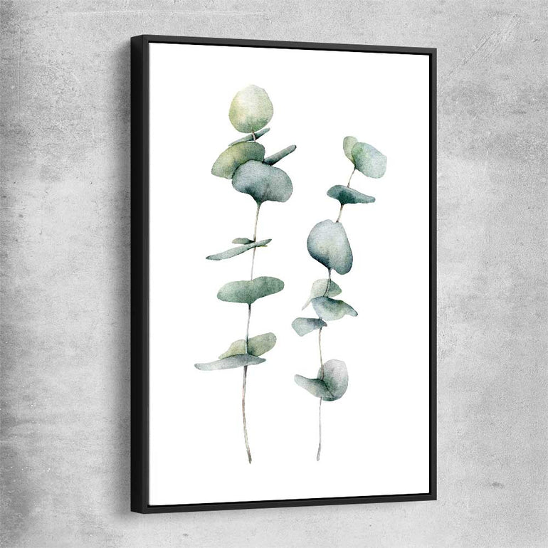 Floral print of Eucalyptus Three with black framed canvas
