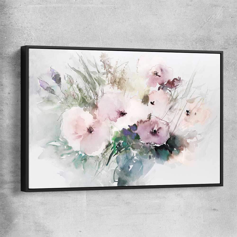 Floral print of Light Poppy Flowers with black framed canvas