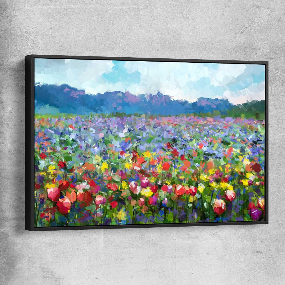 Floral print of Spring Blossom with black framed canvas