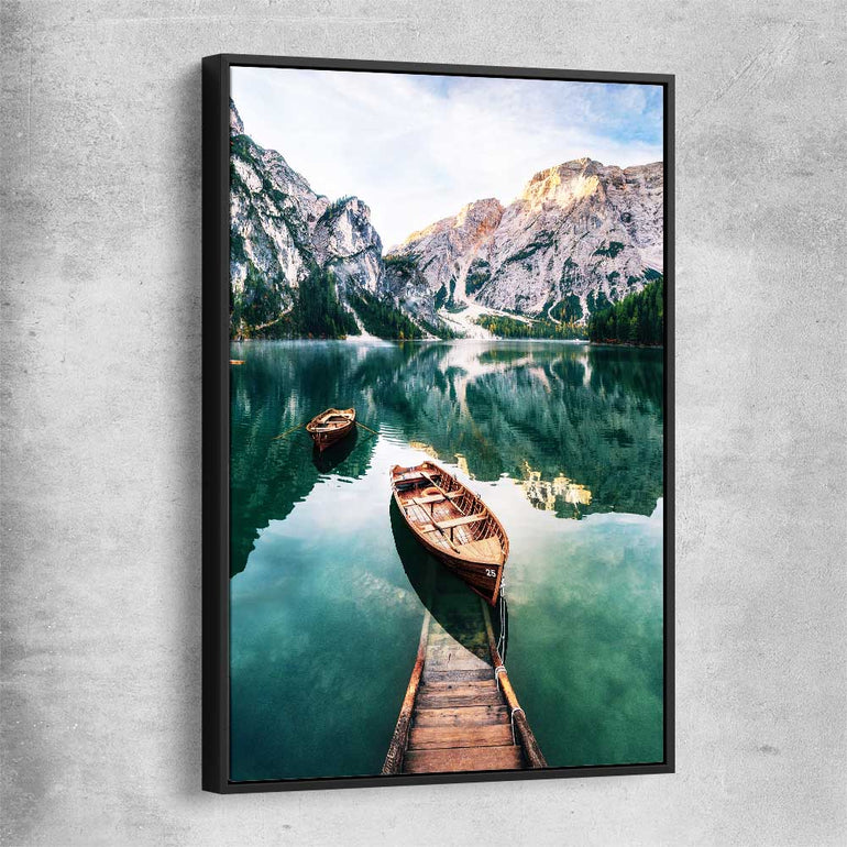 Floral print of Tranquil Lake with black framed canvas
