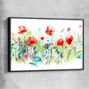 Floral print of Watercolour Red Poppies with black framed canvas