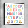 Alphabet Colours black framed canvas is a nursery canvas wall art and print suited for childrens nursery area