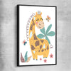 Cheerful Giraffe black framed canvas is a nursery canvas wall art and print suited for childrens nursery area