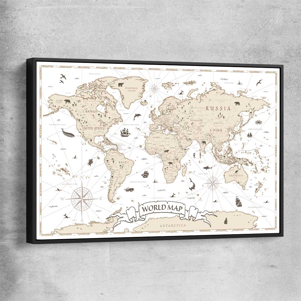 Education Map black framed canvas is a nursery canvas wall art and print suited for childrens nursery area