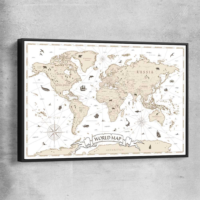 Education Map black framed canvas is a nursery canvas wall art and print suited for childrens nursery area