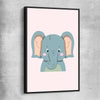 Friendly Elephant black framed canvas is a nursery canvas wall art and print suited for childrens nursery area