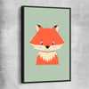 Friendly Fox black framed canvas is a nursery canvas wall art and print suited for childrens nursery area