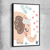 Loving Elephant black framed canvas is a nursery canvas wall art and print suited for childrens nursery area