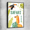 Safari Roaming black framed canvas is a nursery canvas wall art and print suited for childrens nursery area