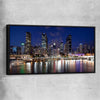Brisbane Southbank Glow black framed canvas is a high quality print in our city skyline, travel prints and maps collection