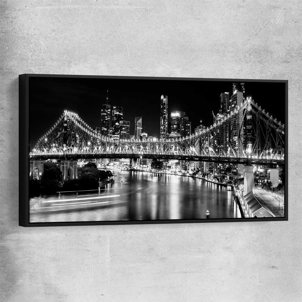 Brisbane Story Bridge black framed canvas is a high quality print in our city skyline, travel prints and maps collection