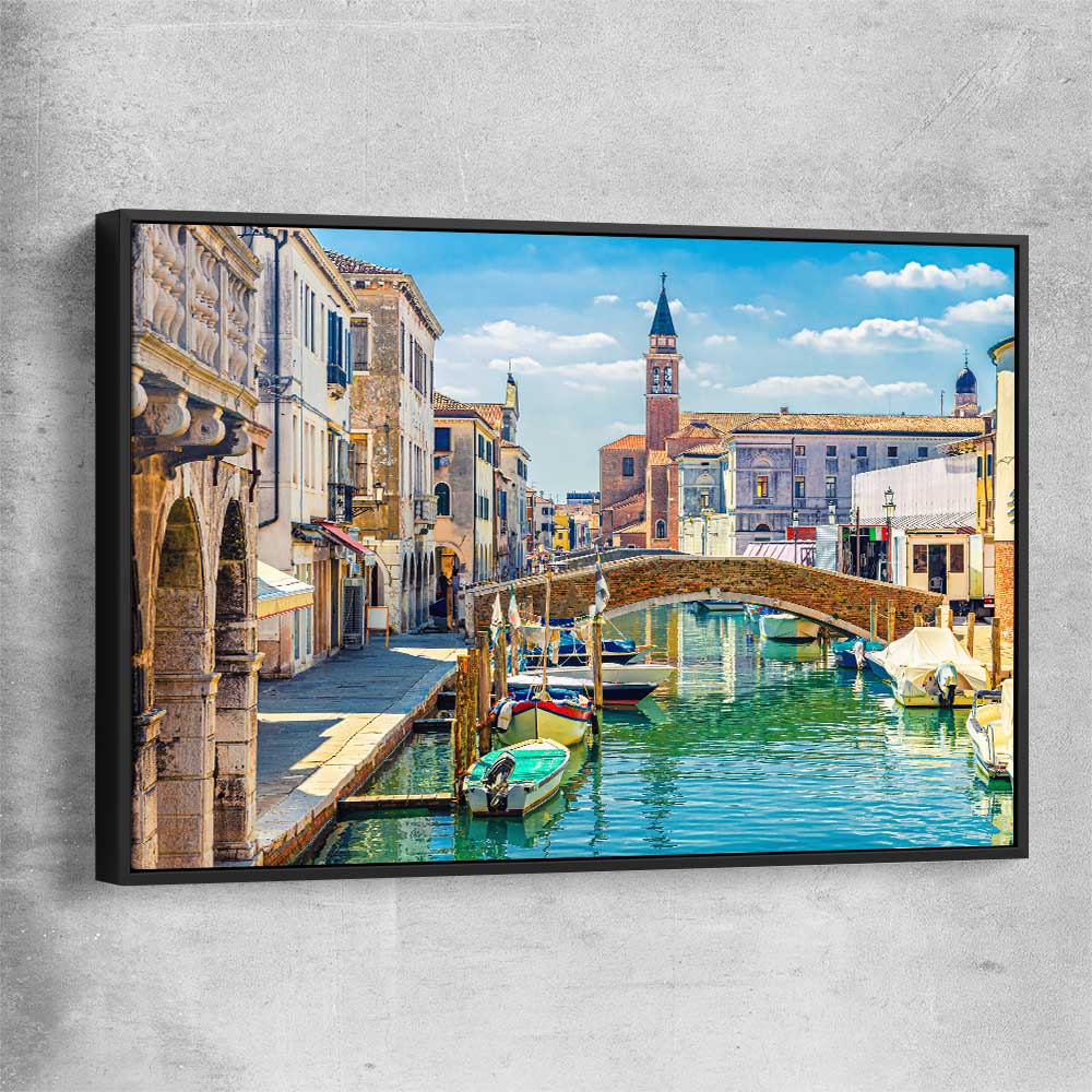 Chioggia Cityscape Italy black framed canvas is a high quality print in our city skyline, travel prints and maps collection