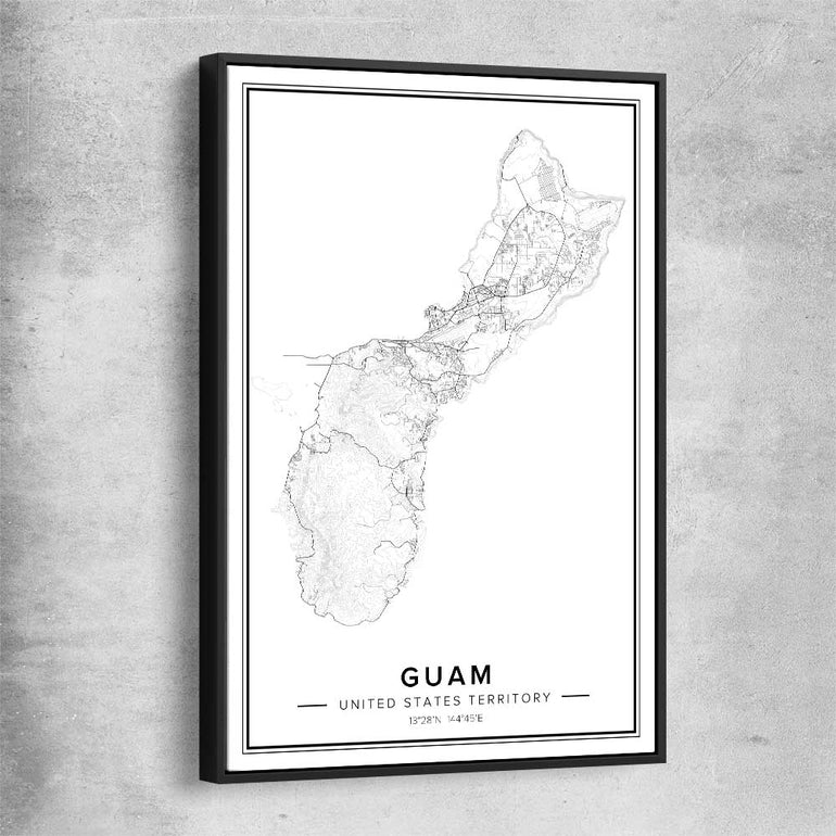 Hagatna City black framed canvas is a high quality print in our city skyline, travel prints and maps collection