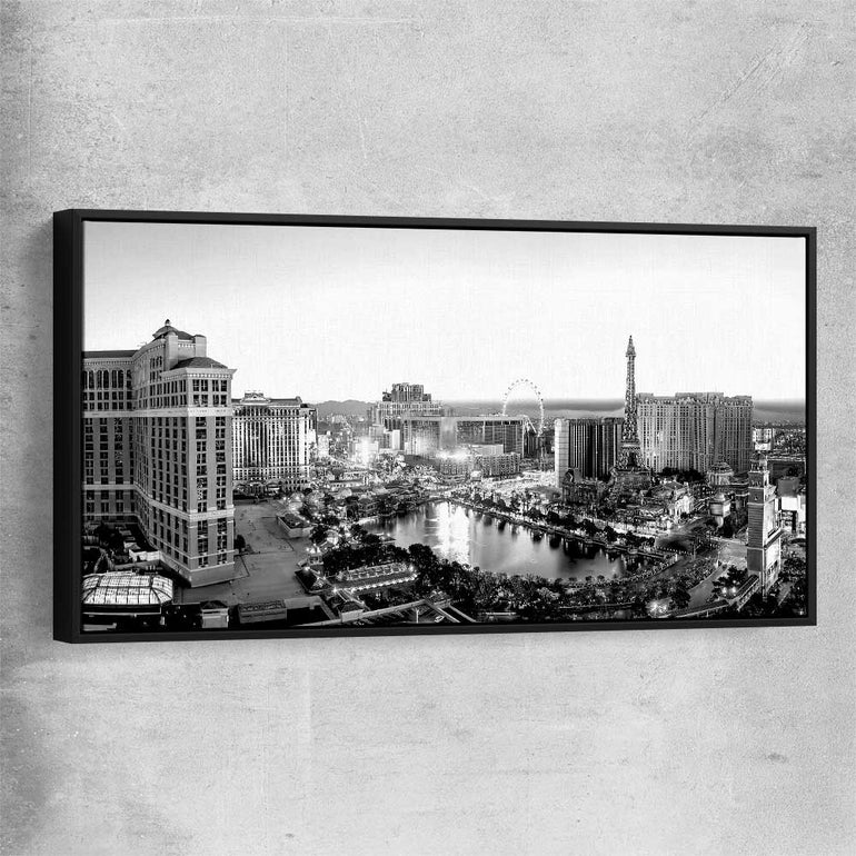 Las Vegas Lights black framed canvas is a high quality print in our city skyline, travel prints and maps collection